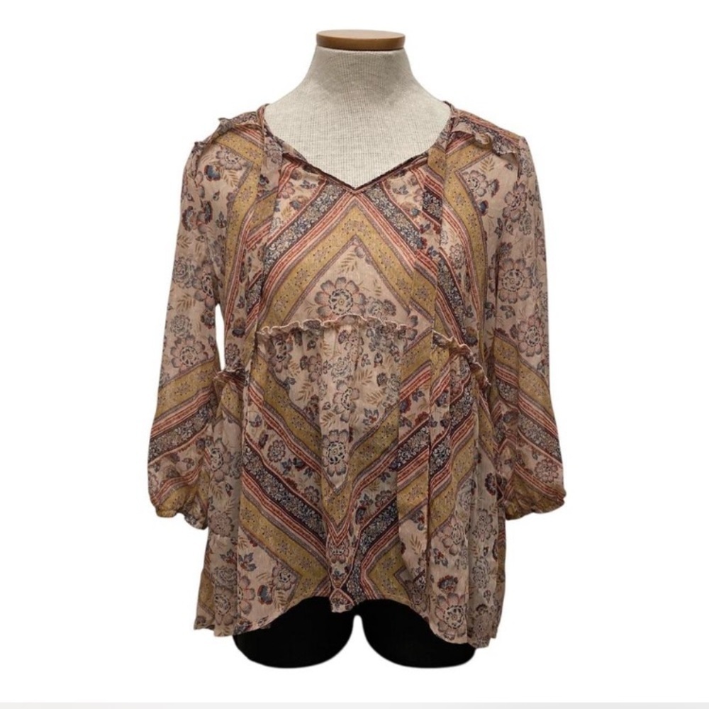 3/$20 Knox Rose Flowy Floral Boho Babydoll Blouse, Long Sleeve, Fall, Women’s XS - Picture 1 of 6